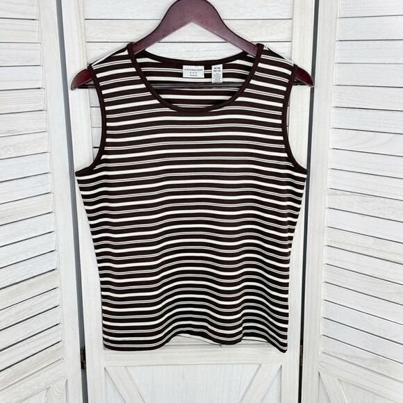 Covington Striped Ribbed Knit Tank Top Brown White Medium Stretchy - Picture 6 of 10